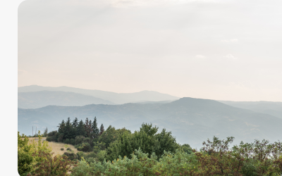 Paysage rural paisible avec maisons et nature, illustrant le cadre de vie des Séniors en MARPA